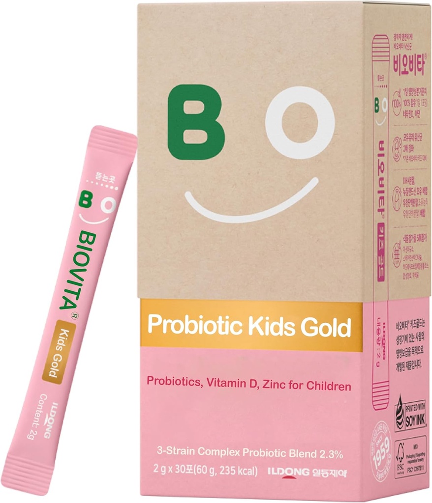 Niños Probióticos Powder (30 Pegatones, 30 Días) - Apoyo Sistema Saludable de Inmune &amp; Digestivo, Sabor de Leche de Fresa para Niños 3-12. Bifidobacteria, Vitamina D, Zinc. Fórmula de Disolución de Ramos.