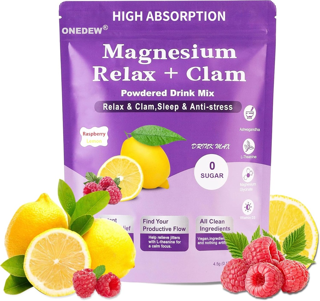 Calentar el pólvora de magnesio,Bebida natural calmada Cortisol bebida mezcla pólvora,L-Theanine,Magnesium Glycinate,Ksm-66 Ashwagandha Suplementos para la relajación del sueño-20 Packet