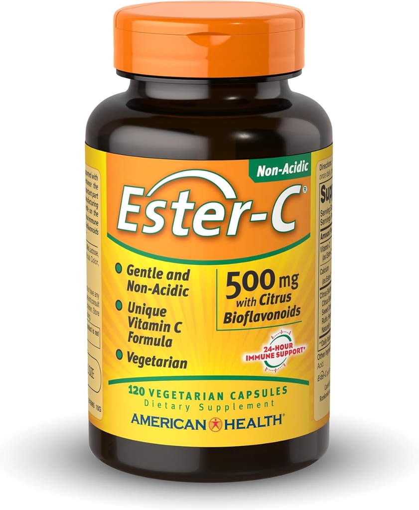 American Health Ester-C 500 mg con Citrus Bioflavonoids - 120 cápsulas vegetarianas - 24-Hour Immune Support - Non-GMO, Vegan, Gluten Gratis - 60 Servings