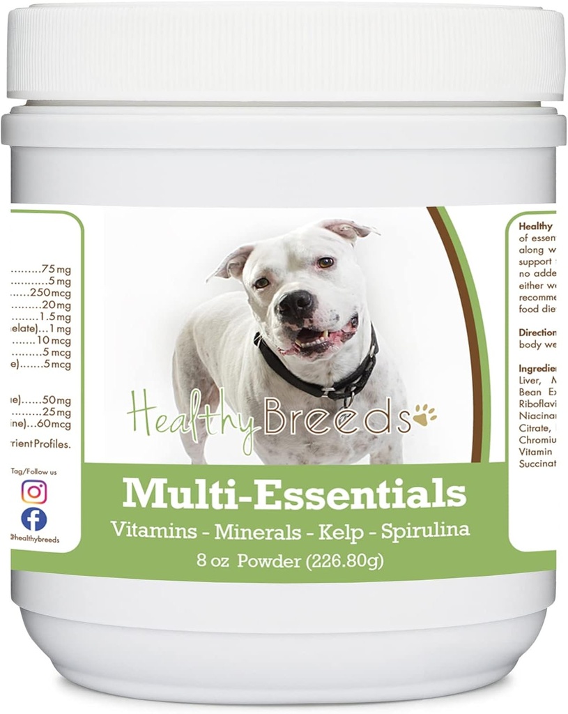 Hierbas saludables Pit Bull, blanco, multi-esenciales Polvo para perros - un suplemento ideal de vitaminas, minerales y antioxidantes para su perro - 8 oz