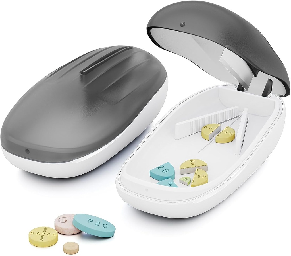 TookMag Pill Cutter Splitter para pequeñas y pequeñas píldoras, cortador de pila para pequeñas o grandes píldoras, separador de pila con cuchilla de corte de acero inoxidable, negro