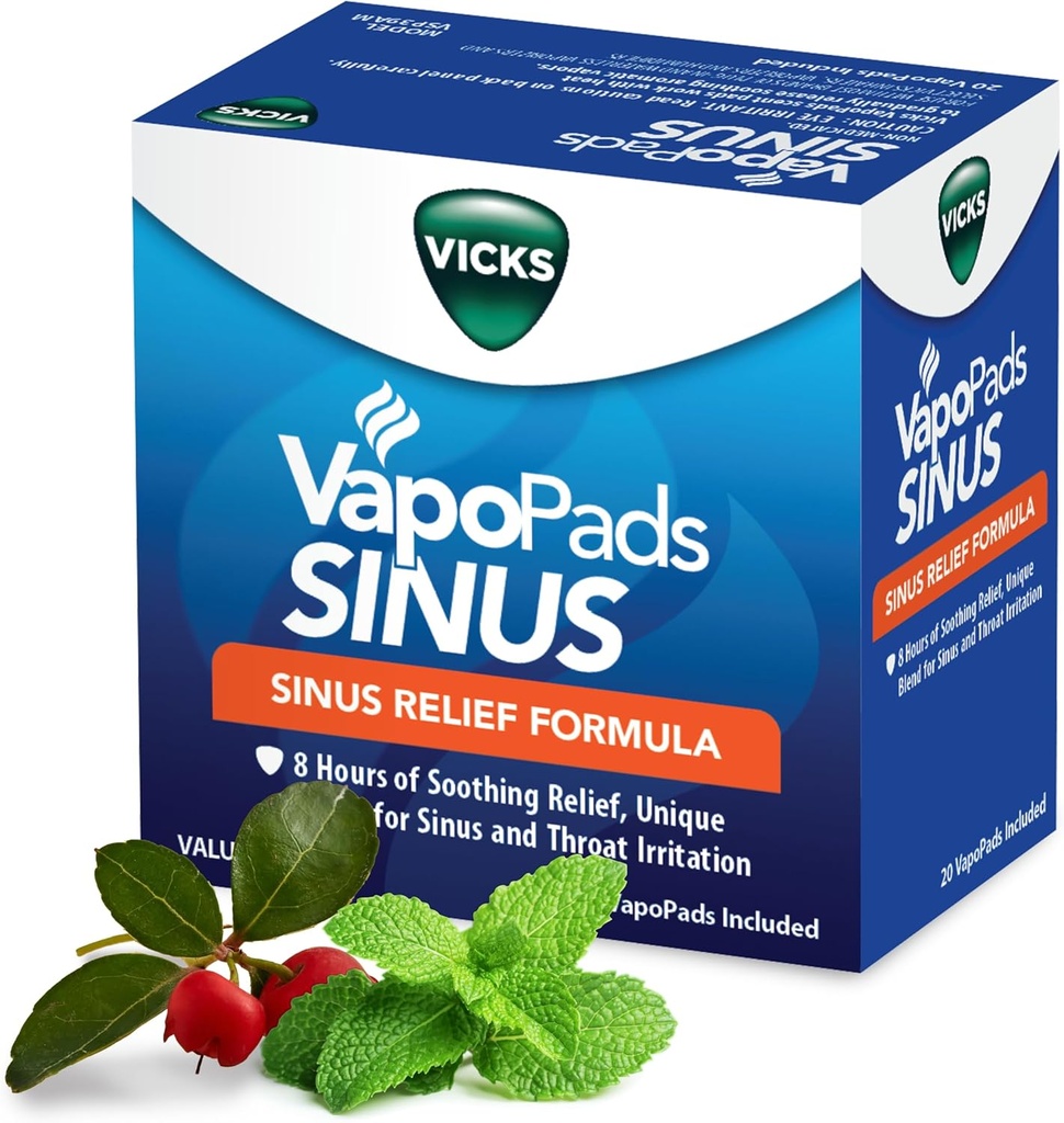 Vicks VapoPads Sinus Relief Formula - Vapor Pads Relleno para Vicks Humidificadores y Steam Inhalers, Scent Pads para Sinus Congestion y Throat Irritation, 20-Pack, Box Color Mayo Vary