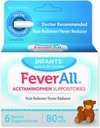Feverall Infant Acetaminophen Suppositories 6 Rectal Suppositories 80mg Cada Doin Reliever/Fever Reducer. Paraben Free, No Artificial Colors u otros conservantes. Edades de 6 a 36 meses