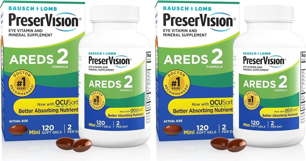 PreserVision AREDS 2 Eye Vitamin &amp; Mineral Supplement, Contains Lutein, Vitamina C, Zeaxanthin, Zinc &amp; Vitamina E, 120 Softgels (Packaging May Vary) (Pack of 2)