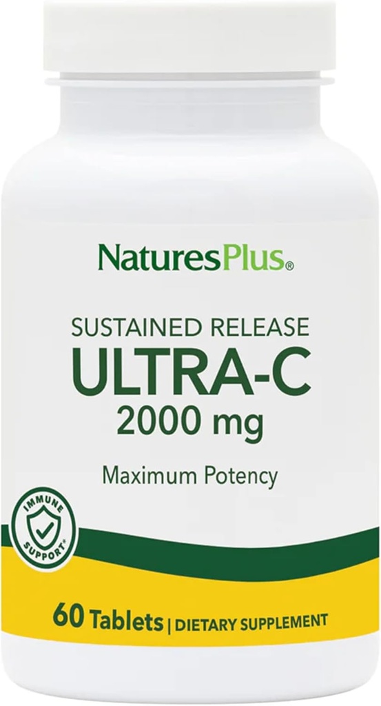 NaturesPlus Ultra-C 2000 mg - 60 Tabletas - Vitamina C con Caderas de Rosa - Immune & Antioxidant Support - Vegetariano, Gluten Gratis - 60 Servings