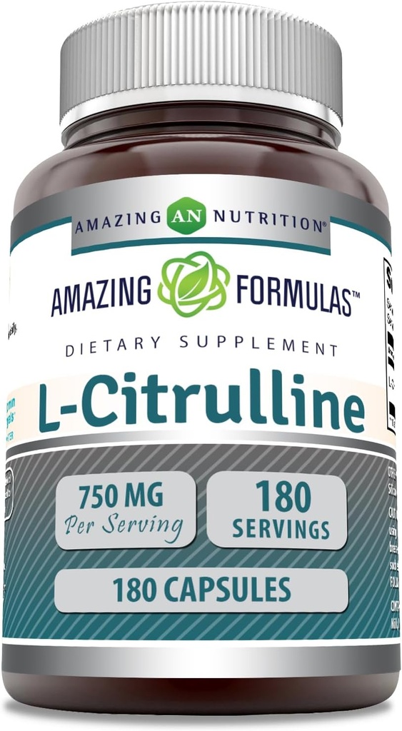 Amazing Formulas L-Citrulline Suplemento TEN 750 Mg Por Serving TEN 180 Capsules Silencio No-GMO ANTE Gluten-Free TEN Made in USA