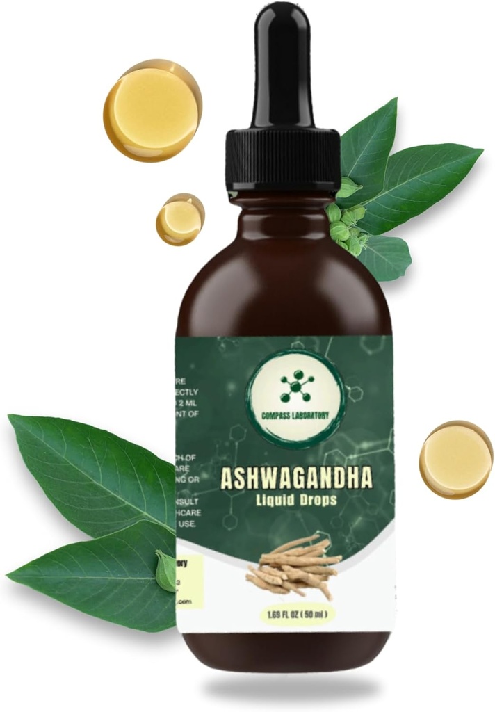 COMPASS LABORATORIA Ashwagandha Liquid Drops - Mood Support and Wellness Supplement - Natural Cortisol Manager and Immune Booster - 2 fl oz