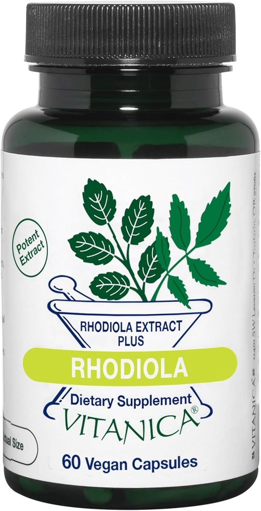 Vitanica Rhodiola Rosea Root Extract 200mg, Dr. Formulated, 3% Rosavins " 1% Salidroside, Rhodiola Root 85mg, Vegan, 60 cápsulas