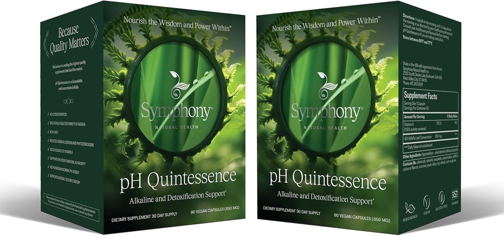 Sinfonía Natural Health pH Quintessence - 40:1 Alfalfa Concentrate - 180 Vegan Capsules (60 Day Supply) – Alkaline The Body, Balance pH y Support Detox (2 Pack)