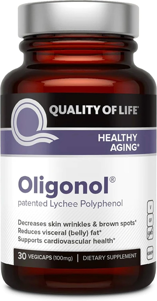 Quality of Life Oligonol Premium Anti Aging Supplement - Promotes Cardiovascular Health, Circulation " Youth, Includes Antioxidants - Lychee Fruit Extract - 30 Vegicaps