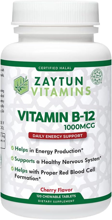 Zaytun Halal Vitamina B12 1000mcg, promueve la producción de energía, el metabolismo y el sistema nervioso saludable - Vegetarianos y Vegans Fórmula - sin lácteos - 4 meses de suministro - Made in USA