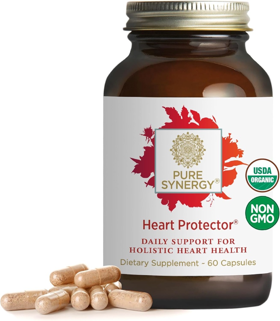 PURE SYNERGY Heart Protector ← Orgánica Holistic Heart Supplement with Organic Hawthorn Berry, Resveratrol, y Nattokinase  durable for Blood and Vascular Support (60 Capsules)