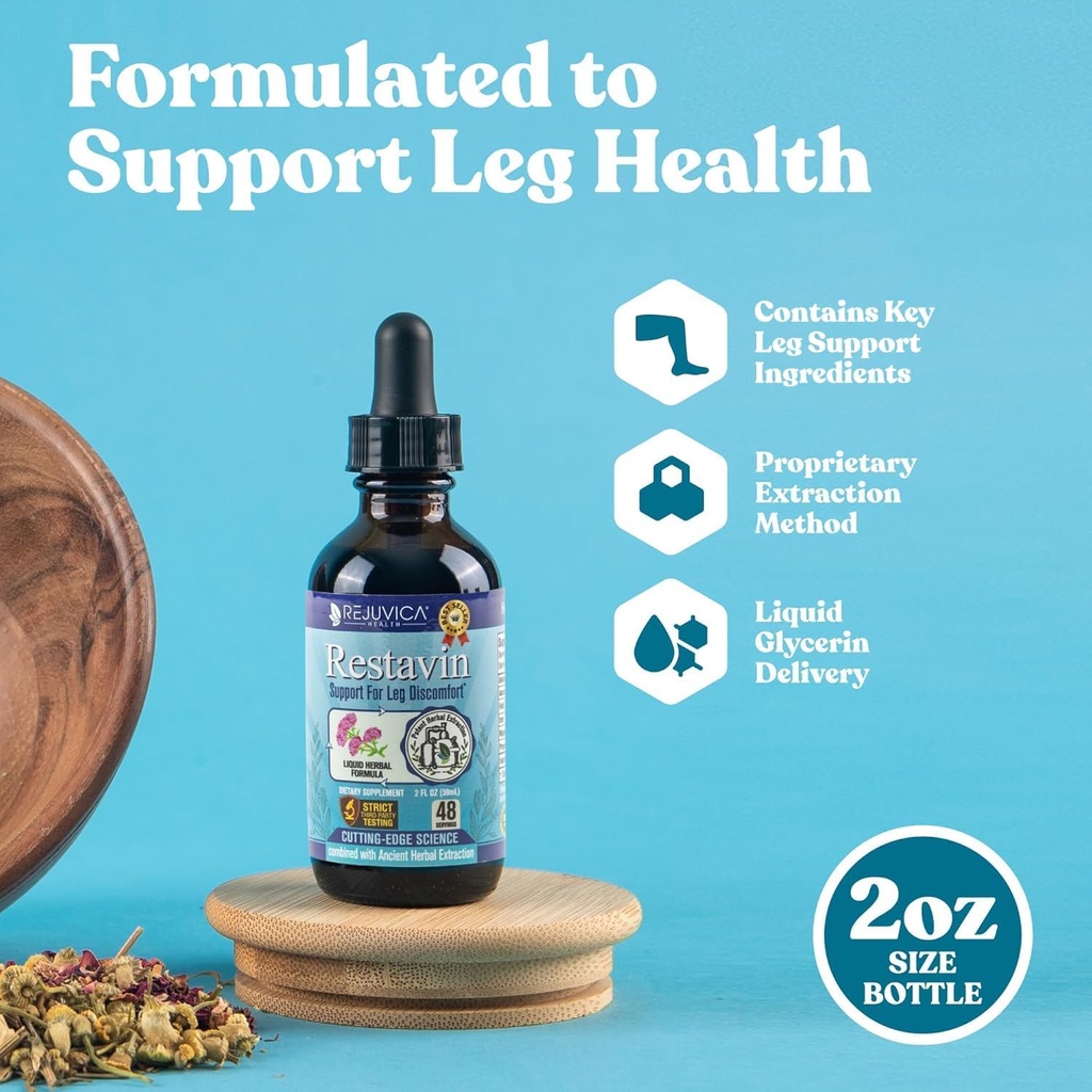 Restavin - Advanced Leg Support Supplement - Liquid Delivery for Better Absorption - Vitamin C, Iron, Valerian, Turmeric, Magnesium &amp; More!