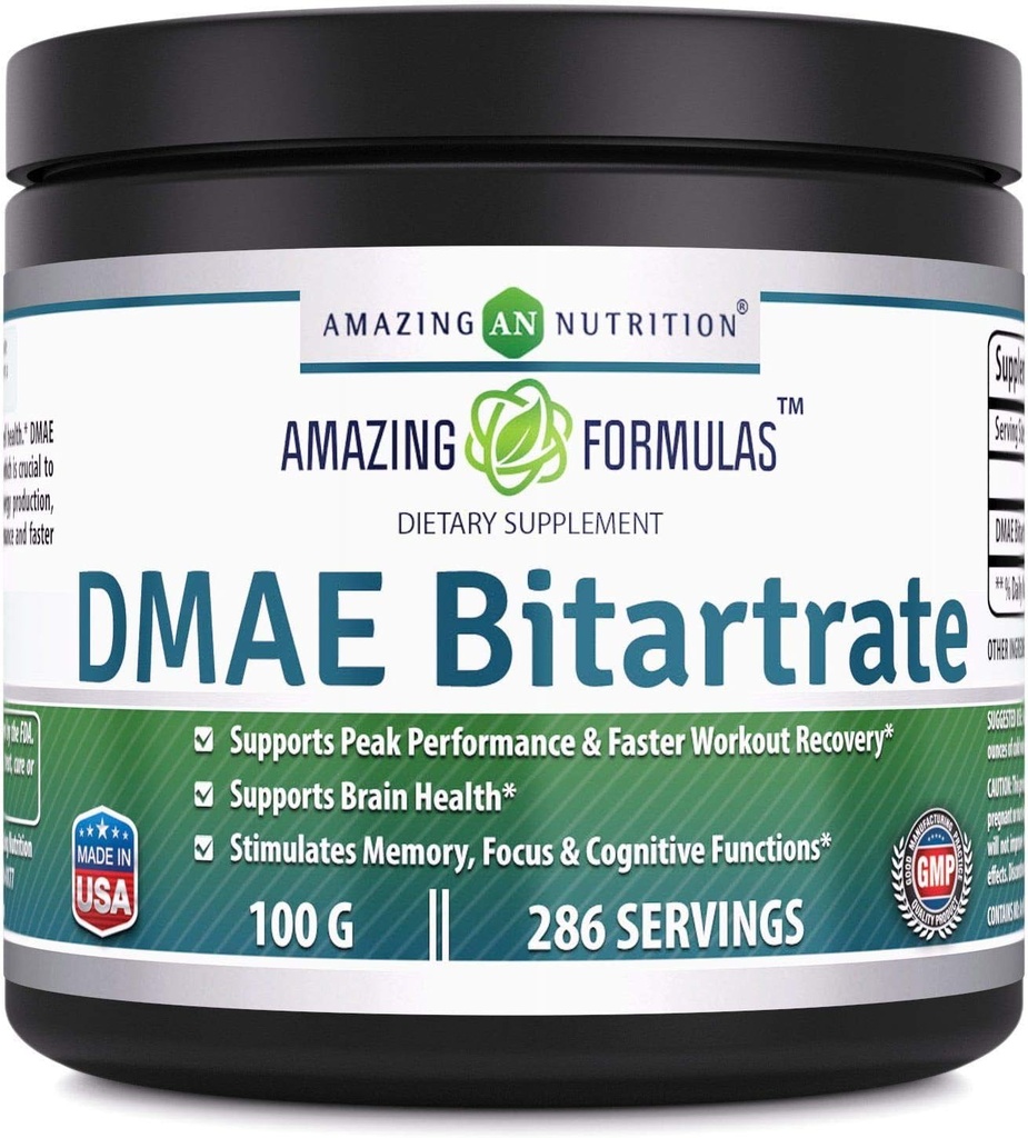 Impresionante Fórmula DMAE Bitartrate Powder Suplemento TEN 100 Grams TENIDO 286 Servimientos Silencio No-GMO TENIDO Gluten-Free TEN Made in USA
