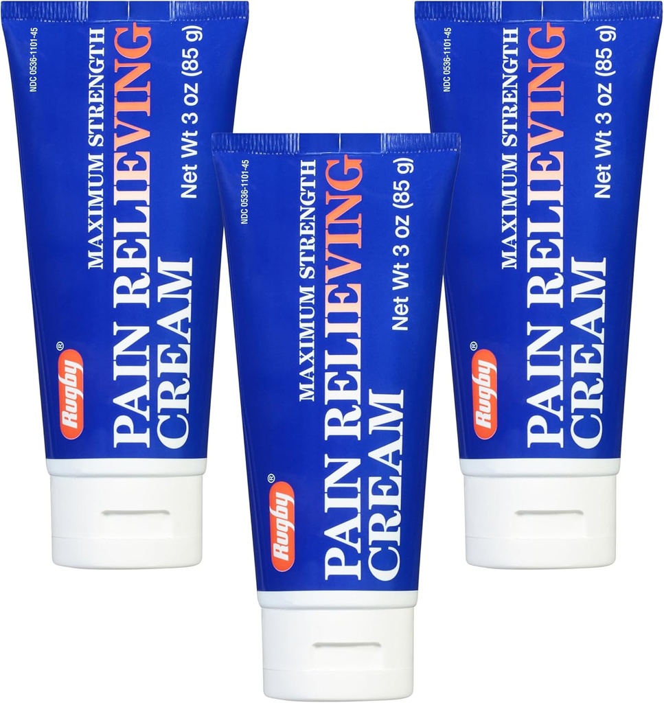 Crema de alivio de dolor de fuerza máxima de Rugby - Hecho con salicilato de metil y metilílato - Ofertas Conjunto temporal y alivio de la calma muscular - 3 Oz. (3 Pack)