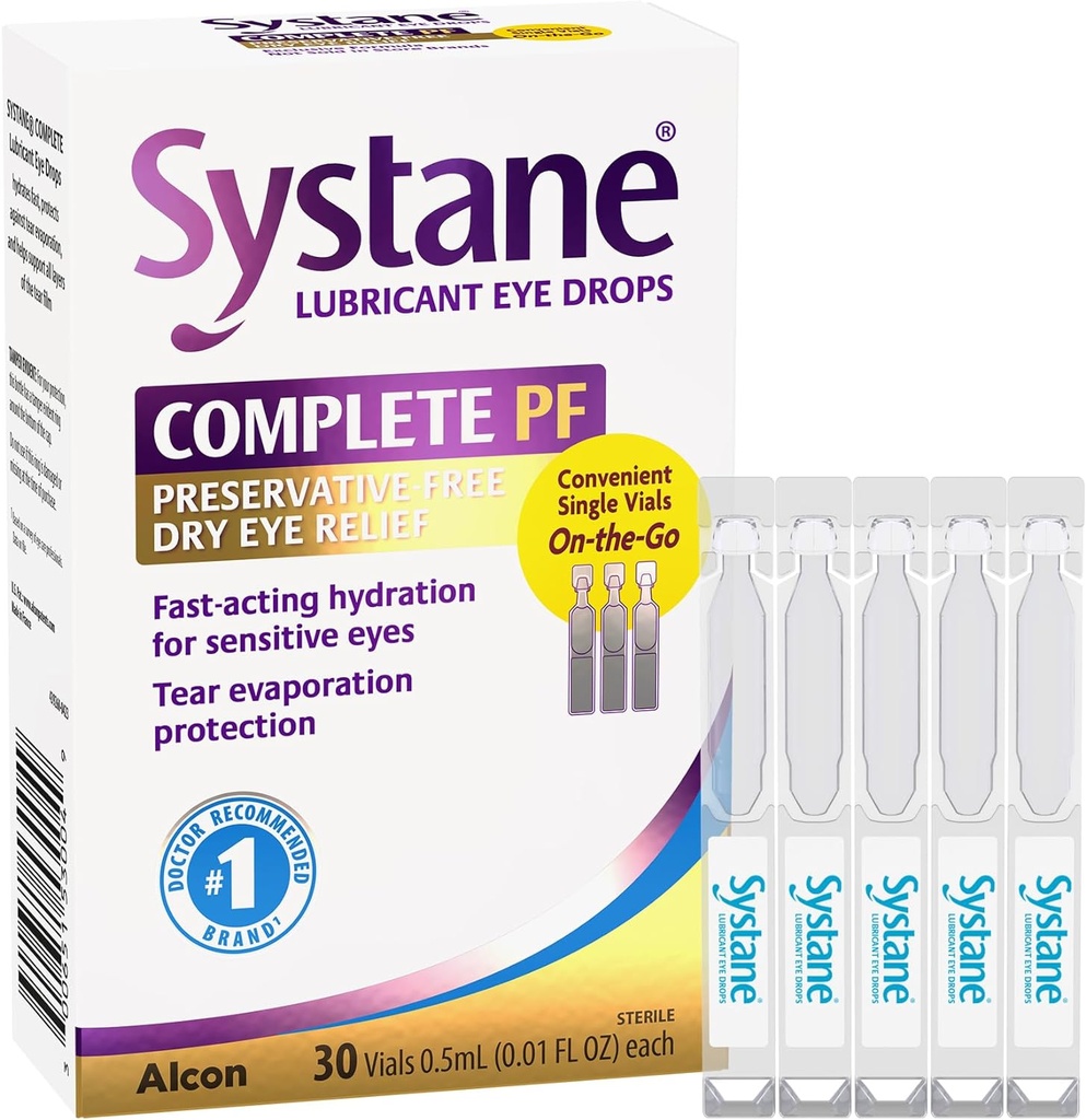 Systane Complete Unit-Dose Preservative-Free Eye Drops 30ct Viales de uso único para el alivio del ojo seco