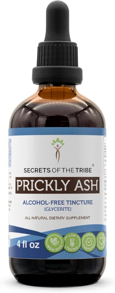 Secretos de la Triba Prickly Ash Extracto líquido libre de alcohol (Zanthoxylum Clava-herculis) Barco seco (4 FL OZ)
