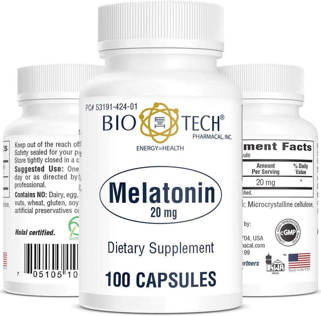 Bio-Tech Pharmacal Melatonin (20mg, 100 cápsulas)