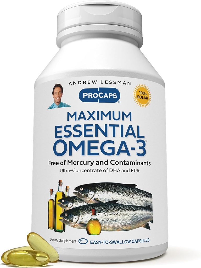 ANDREW LESSMAN Maximum Essential Omega-3 Desflavored, 60 Softgels - Ultra-Pure Omega-3 Fish Oil 1200 mg-High DHA, No Mercury Supplement-Small, Easy to Swallow Fish Oil Capsules