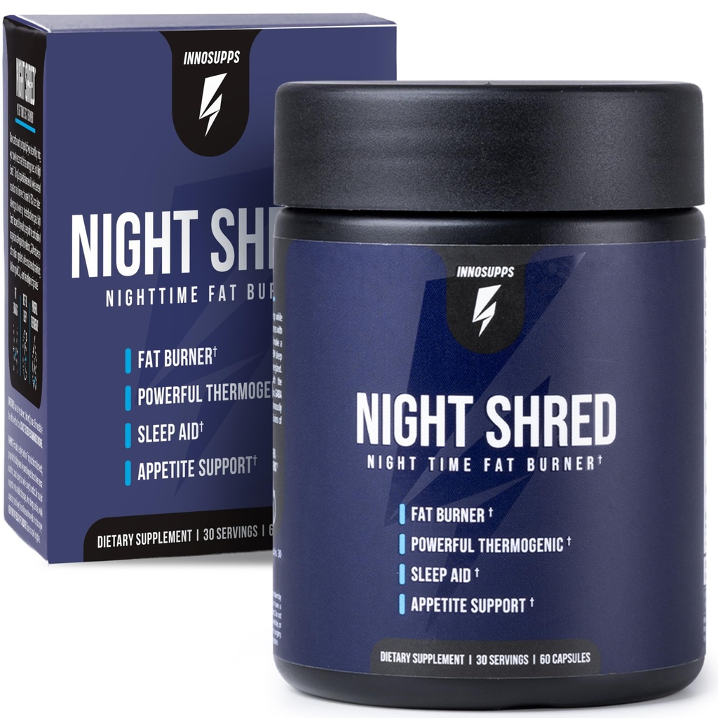Night Shred Fat Burner and Natural Sleep Support ← Ashwaganda, 5-HTP, CLA, Melatonin ← Appetite Suppressant ¦ Weight Loss Support Nighttime Fat Burning (60 Vegetarian Capsules)