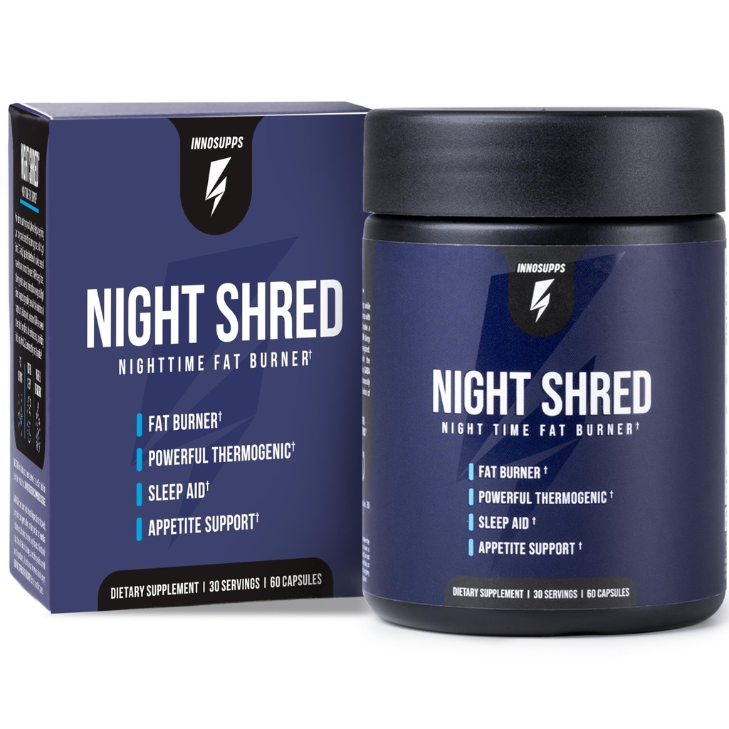Night Shred Fat Burner and Natural Sleep Support ← Ashwaganda, 5-HTP, CLA, Melatonin ← Appetite Suppressant ¦ Weight Loss Support Nighttime Fat Burning (60 Vegetarian Capsules)
