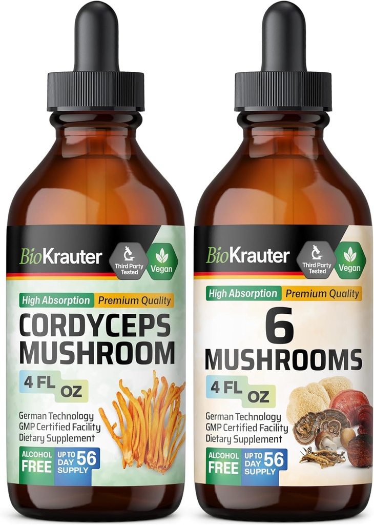 BIO KRAUTER Cordyceps Mushroom Tintura 4 Fl. Oz. &amp; 6 Mushrooms Tincture 4 Fl. Oz.