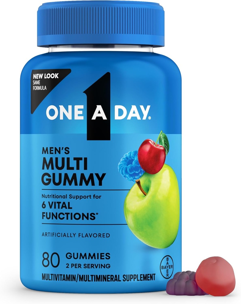 Un día Mens Multivitaminas Gummies – Multivitamina para Hombres con Vitamina D, Zinc, Ácido Fólico, Gummies de Vitamina Chewable, Apoyo a la Energía Física 80 Contadas