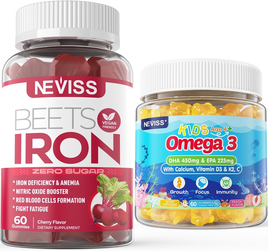 Iron Gummies 2 Pack + Niños Omega 3 Gummies 2 Pack