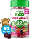 Orgain Kids Sugar Free Multivitamin Gummies, Vegan & Plant Based, 50 Superfoods, 15 Vitaminas y Minerales, Immune Support and 3g of Fiber, Mixed Berry, Ages 4+, 1 Month Supply (60 Gummies)
