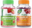 Hoja de Moringa Lifeable + Ajo 1000mg, Gummies Bundle - Gran Tasting, Suplemento de Vitamina, Gluten Gratis, GMO Gratis, Chewable Gummy