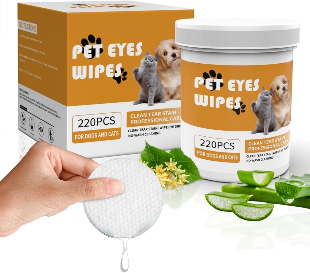 Senlong Eyes Wipes for Dogs - Gently Remove Tear Stain - limpiador de ojos para perros,Eye Debris, Descarga, Mucus Secretions - limpiaparabrisas para perros limpiaparabrisas para manchas - 220pcs, blanco