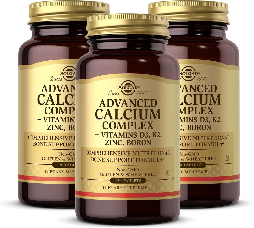 Complejo de Calcio Avanzado Solgar - 120 Tabletas, Pack de 3 - con Zinc, Boron, Vitaminas D3 &amp; K2 - No GMO, Gluten Gratis, Dairy Free - 90 Total Servings