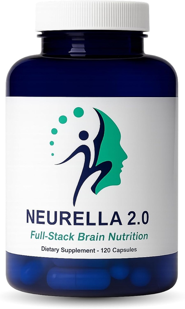 Neurella 2.0 Suplemento Nootropic Brain – Adult Cognitive Health & Neuro Support, Brain Supplements for Memory and Focus with NAC Supplement, Ashwagandha &amp; B12 Vitaminas para Hombres, 120 cápsulas