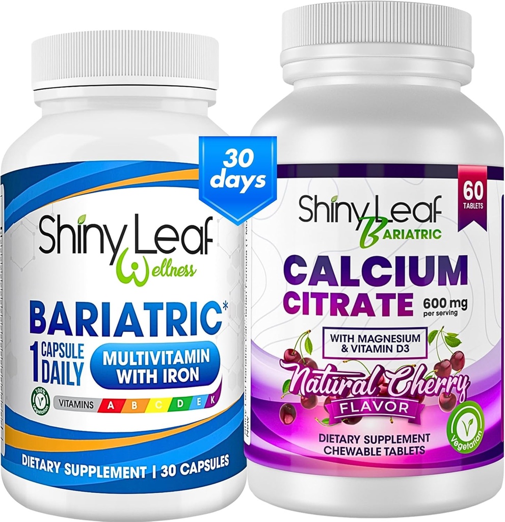 Bariatric Multivitamínico con Hierro Una vez Día y Cereza Citrato de Calcio Chewable para Cirugía Post Bariatric incluyendo Bypass Gástrico y Sleeve (1 Mes)