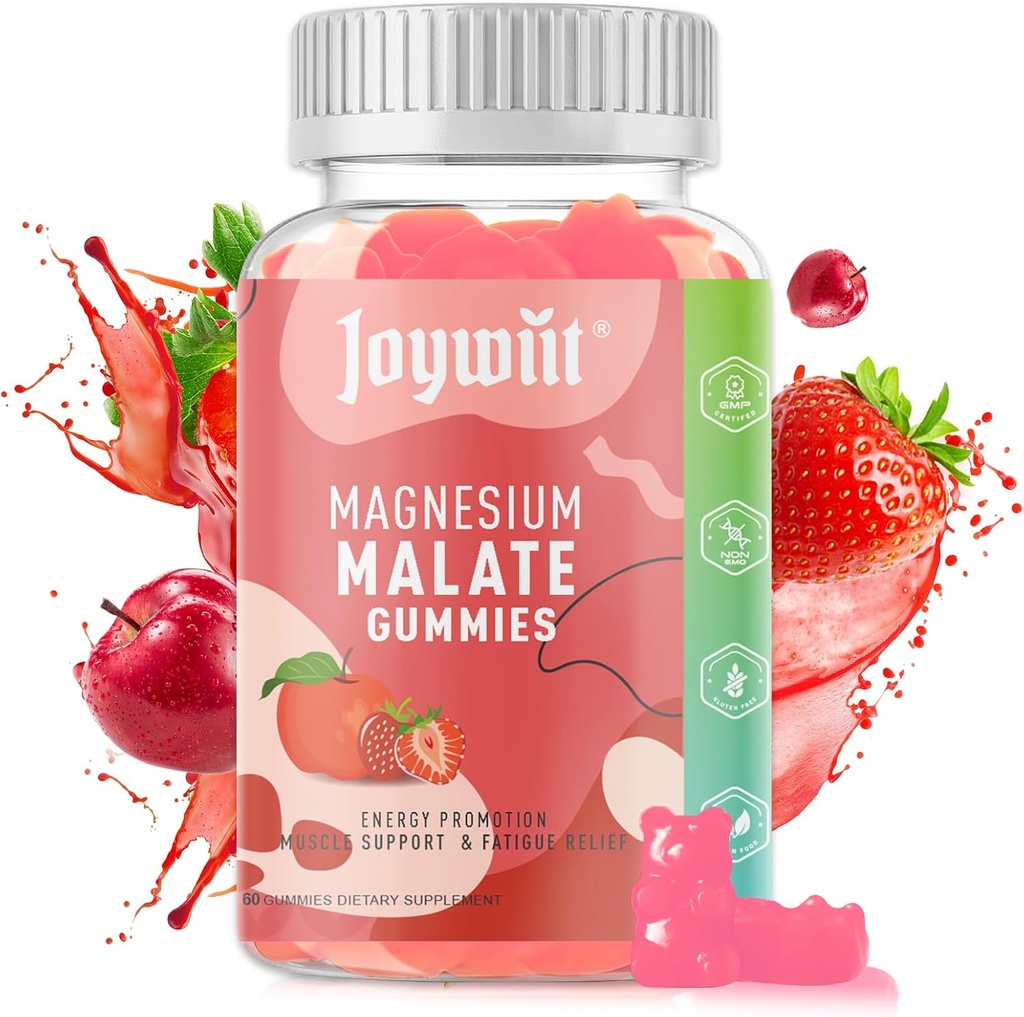 Magnesium Malate Gummies 1000mg ← Magnesium Malate with L-Theanine, CoQ10 & Vitamin B6 TEN High Potency Stress Relief & Muscle Support ← Non-GMO, Vegan, Gluten-Free TEN 60 Chewable