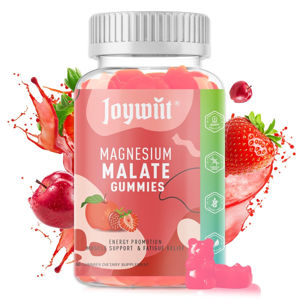 Magnesium Malate Gummies 1000mg ← Magnesium Malate with L-Theanine, CoQ10 & Vitamin B6 TEN High Potency Stress Relief & Muscle Support ← Non-GMO, Vegan, Gluten-Free TEN 60 Chewable