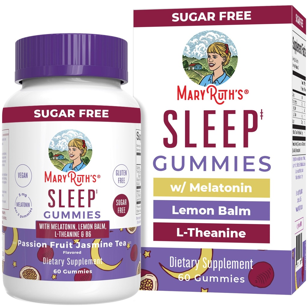 MaryRuth Organics Melatonin 5mg Sleep Gummy with L-Theanine TEN Lemon Balm TEN Vitamin B6 Silencio Sugar-Free ANTE Relajación ANTE Vegan ← No-GMO TEN Gluten Free ← 60 Conde