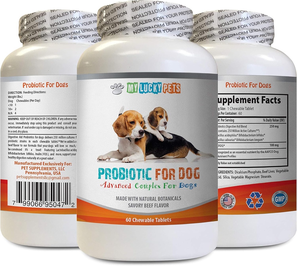 Alivio probiótico para perros - PROBIOTICS para perros - Mala respiración y gas de paso Solución - Salud Oral - Acidophilus para perros - 1 Botella (60 Treats)