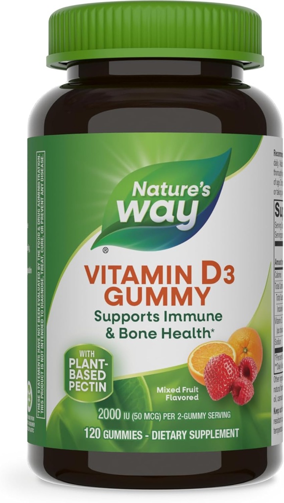 Camino de la Naturaleza Vitamina D3 Gummies, Soporta la Salud de los Inmunes y los Huesos*, 2000 UI (50 mcg) por Servidor de 2 tripas, Vitamina D3 2000IU por 2 Gummies, Fruta Mixta Saborizada, 120 Condes
