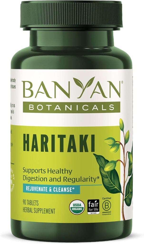 Banyan Botanicals Haritaki Tablets – Certified Organic Terminalia Chebula – Apoya la desintoxicación y rejuvenecimiento* – 90 Tabletas – Non-GMO Sosteniblemente Fuente Certified Fair for Life Fair Trade