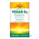 Country Life Vegan D3 5000 UI – Vitamina D3 de Lichen – High Potency Immune & Bone Support – Certified Vegan, Gluten-Free, Non-GMO – 60 Softgels