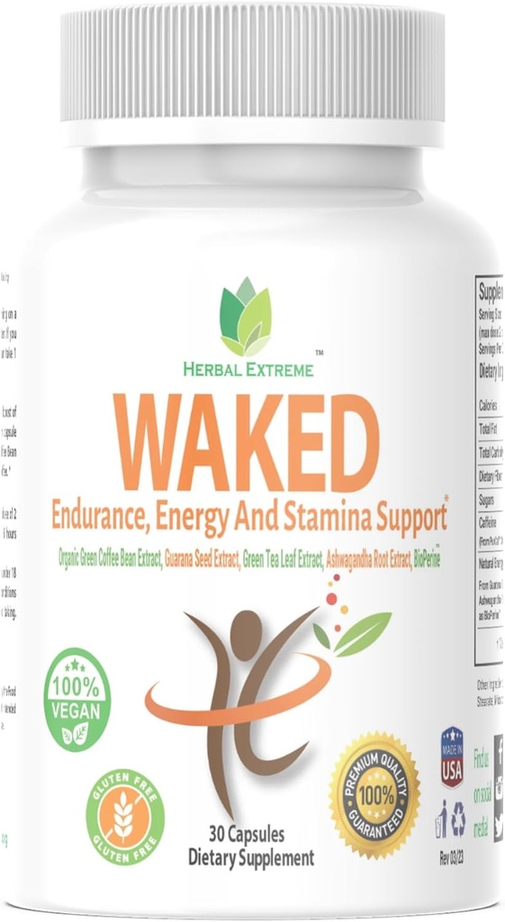 Resistencia despierta, energía y resistencia Soporte 30 cápsulas Ecológico verde del grano de café, guaraná extracto de semilla, verde hoja de té extracto, Ashwagandha extracto de raíz, y el extracto de la pimienta negra como BioPerine