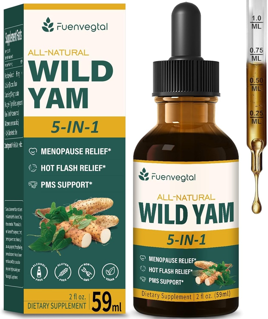 Wild Yam Root Extract Drops, Suplemento de mujeres con Fenugreek &amp; Motherwort Herb para el alivio de la menopausia " PMS Support. Fenogreco y Ñame Salvaje para la Menopausia. 2oz