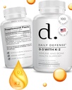 Suplementos de Defensa Inmunitaria Vitamina D3 K2 2000IU para la salud cardíaca, soporte diario inmunitario, claridad mental, función muscular - 100 Tabletas Chewable