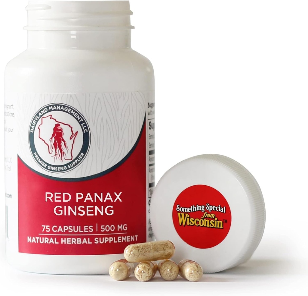 Dairyland Korean Red Panax Ginseng Capsules - 2000 mg Concentrated Potent Ground Ginseng Root Extract - No Fillers, Binders u otros aditivos. (75 ct)