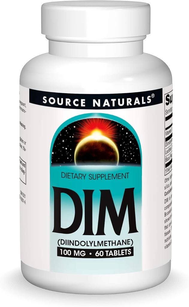 Source Naturals DIM, Diindolylmethane 100mg with BioPerine, Vitamin E & More - 60 Tablets