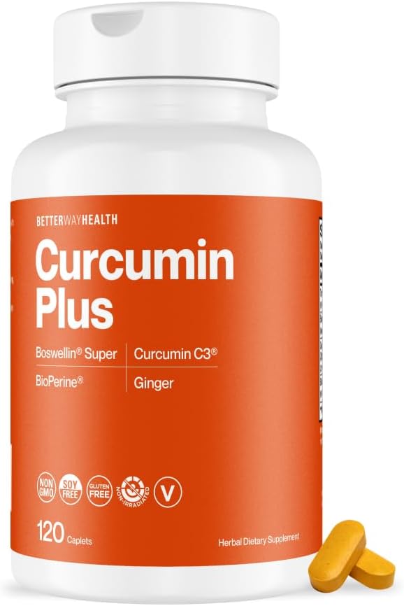 Mejor Manera SaludTM Curcumin Plus – Complejo Turmérico de Curcumin C3® con Boswellin®, BioPerine® y Ginger – Soporte Conjunto & Suplemento de Alivio de Inflamación – 120 Caplets