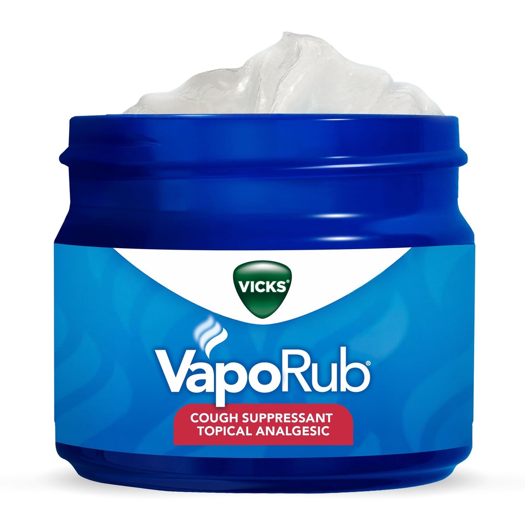 Vicks VapoRub, Original, Cough Suppressant, Topical Chest Rub & Analgesic Ointment, Medicated Vicks Vapors, Relief from Cough Due to Cold, Aches & Pains, 1.76oz
