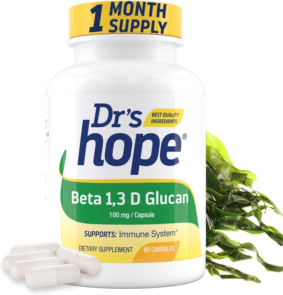 Beta 1,3D Glucan 200mg 60 Veggie Capsules - para el bienestar inmuno - Clean Formula Suplemento - 2 cápsulas/día, 1-Mes de suministro - Made in the USA