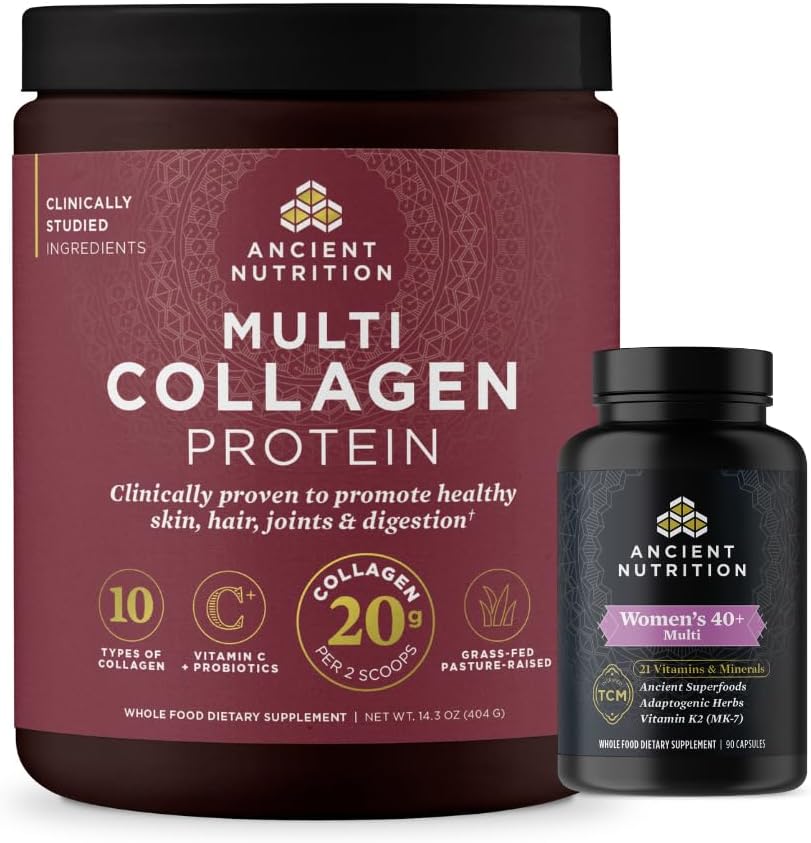 Antigua Nutrición Multivitamina de las mujeres 40+ Una vez al día, 30 Cuenta + Multi Collagen Protein Powder, Desarrollado, 40 Servimientos